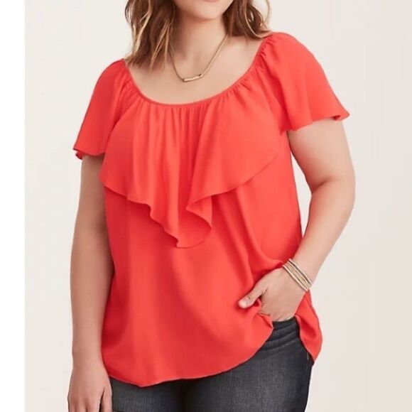 torrid Tops - Torrid 0X Flutter Cap Sleeve Blouse Top Shirt Plus Red Orange In Color